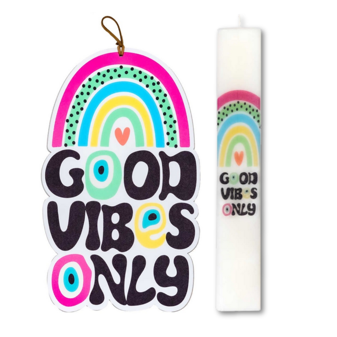 Σετ Πασχαλινή Λαμπάδα Good Vibes Only με Ουράνιο Τόξο & Διακοσμητικό Καδράκι Σετ Πασχαλινή Λαμπάδα Good Vibes Only με Ουράνιο Τόξο & Διακοσμητικό Καδράκι