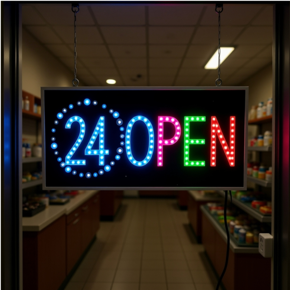 Επιγραφή LED 24H OPEN Πολύχρωμη RGB Φωτιζόμενη Πινακίδα Βιτρίνας 220V Επιγραφή LED 24H OPEN Πολύχρωμη RGB Φωτιζόμενη Πινακίδα Βιτρίνας 220V