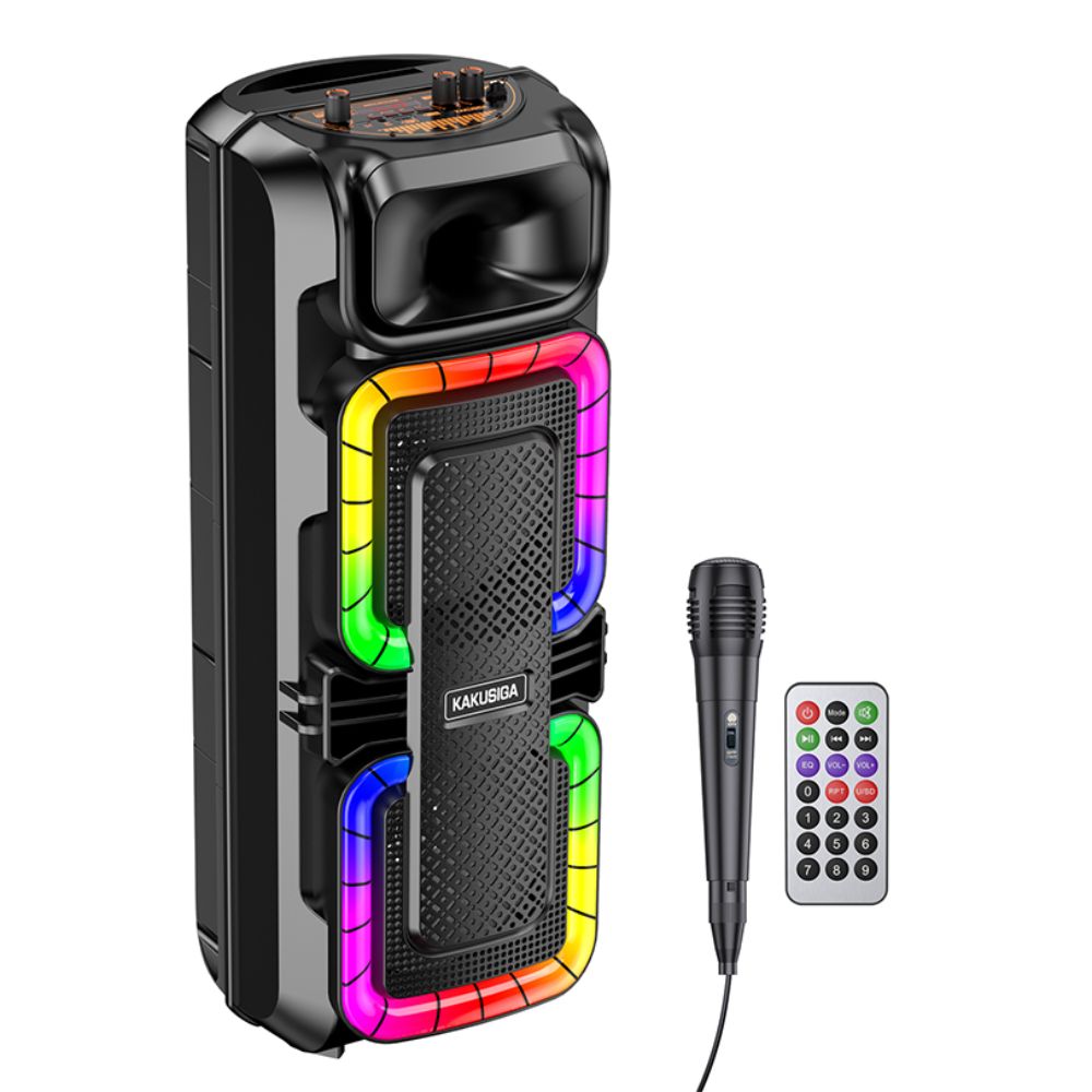 KAKUSIGA Bluetooth Ηχείο 30W με 2×8” Ηχεία, Karaoke Μικρόφωνο και LED Φωτισμό KAKUSIGA Bluetooth Ηχείο 30W με 2×8” Ηχεία, Karaoke Μικρόφωνο και LED Φωτισμό