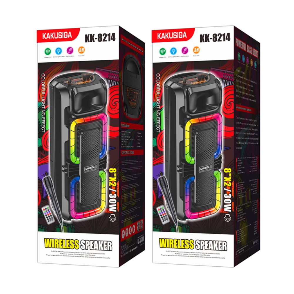KAKUSIGA Bluetooth Ηχείο 30W με 2×8” Ηχεία, Karaoke Μικρόφωνο και LED Φωτισμό KAKUSIGA Bluetooth Ηχείο 30W με 2×8” Ηχεία, Karaoke Μικρόφωνο και LED Φωτισμό