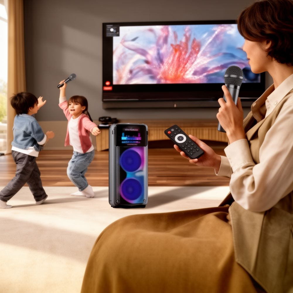 Ασύρματο Ηχείο Karaoke Bluetooth με Μικρόφωνο & Τηλεχειριστήριο και LED Φωτισμό Ασύρματο Ηχείο Karaoke Bluetooth με Μικρόφωνο & Τηλεχειριστήριο και LED Φωτισμό