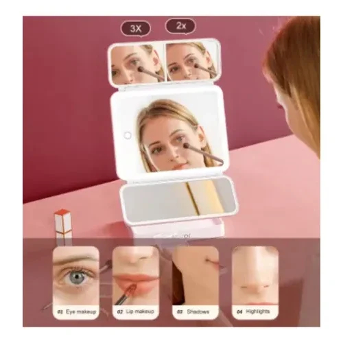 Καθρέφτης Μακιγιάζ Επαναφορτιζόμενος με LED Φωτισμό, Μεγέθυνση 3x και 3 Τύπους Φωτισμού Hoomei Καθρέφτης Μακιγιάζ Επαναφορτιζόμενος με LED Φωτισμό, Μεγέθυνση 3x και 3 Τύπους Φωτισμού Hoomei