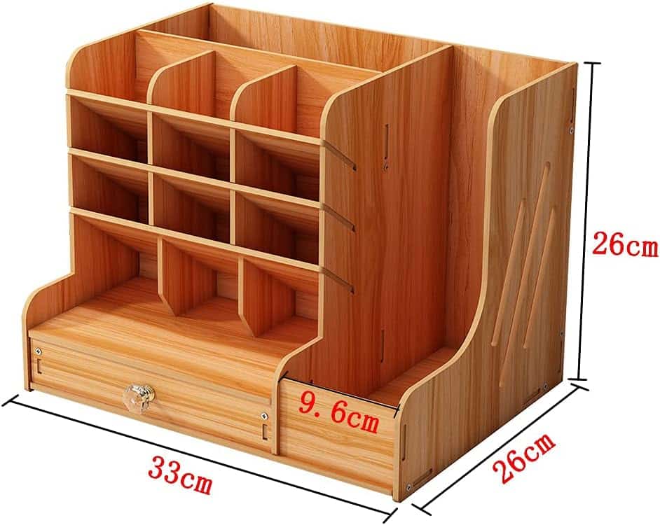 Ξύλινη MDF Επιτραπέζια Θήκη Οργάνωσης Γραφείου με Συρτάρι και Χώρο για Ντοσιέ 33×26×26cm Ξύλινη MDF Επιτραπέζια Θήκη Οργάνωσης Γραφείου με Συρτάρι και Χώρο για Ντοσιέ 33×26×26cm