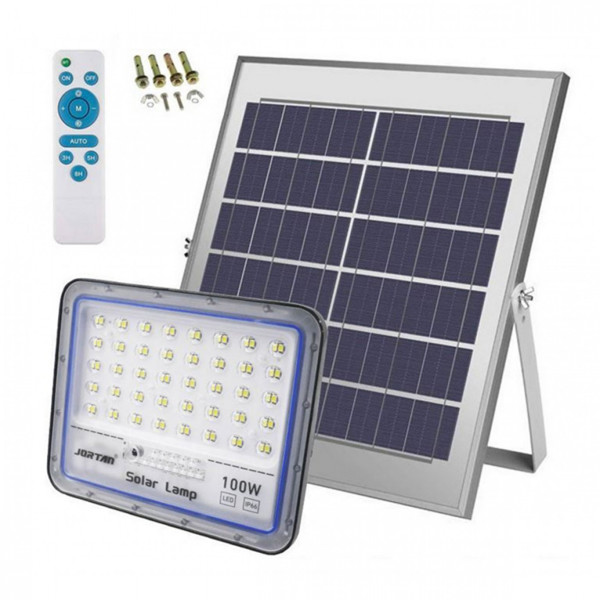 Led Αδιάβροχος Ηλιακός Προβολέας 100W 6400LM με Πάνελ και Τηλεχειριστήριο Jortan-Ψυχρό Λευκό Φως Led Αδιάβροχος Ηλιακός Προβολέας 100W 6400LM με Πάνελ και Τηλεχειριστήριο Jortan-Ψυχρό Λευκό Φως