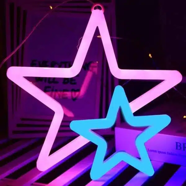 LED Επιτοίχιο Διακοσμητικό Φωτιστικό Neon με Τροφοδοσία USB ή Μπαταρίες με Σχέδιο Διπλό Αστέρι σε Ροζ και Μπλε Χρώμα LED Επιτοίχιο Διακοσμητικό Φωτιστικό Neon με Τροφοδοσία USB ή Μπαταρίες με Σχέδιο Διπλό Αστέρι σε Ροζ και Μπλε Χρώμα