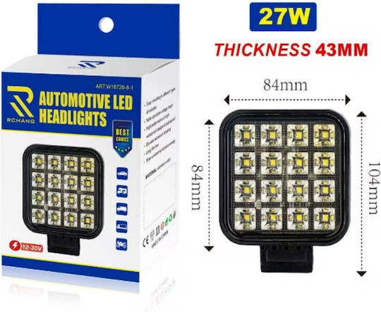 LED Προβολέας Εργασίας Αυτοκινήτου 27W 12-30V Rchang Αδιάβροχος με Βάση Στήριξης LED Προβολέας Εργασίας Αυτοκινήτου 27W 12-30V Rchang Αδιάβροχος με Βάση Στήριξης