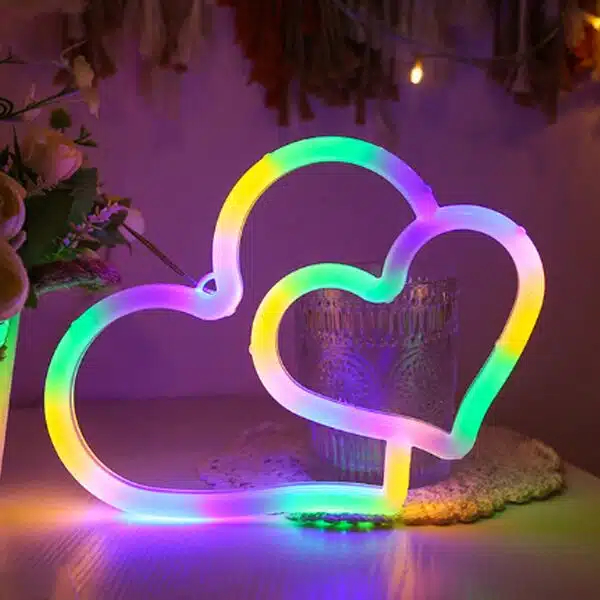 LED Επιτοίχιο Διακοσμητικό Φωτιστικό Neon με Τροφοδοσία USB ή Μπαταρίες με Σχέδιο Διπλή Καρδιά LED Επιτοίχιο Διακοσμητικό Φωτιστικό Neon με Τροφοδοσία USB ή Μπαταρίες με Σχέδιο Διπλή Καρδιά