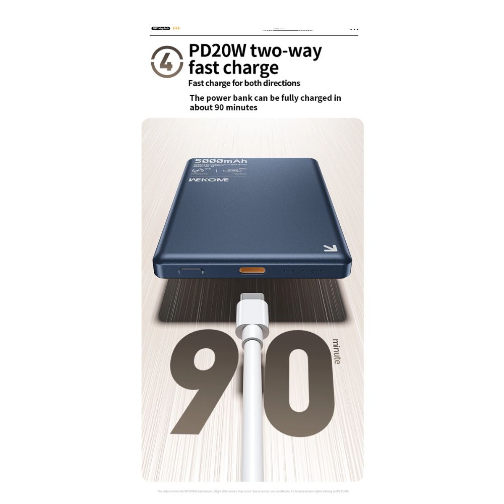Λεπτό Power Bank Ασύρματης Γρήγορης Φόρτισης 15W 5000mAh με Type-C Θύρες Wekome Λεπτό Power Bank Ασύρματης Γρήγορης Φόρτισης 15W 5000mAh με Type-C Θύρες Wekome