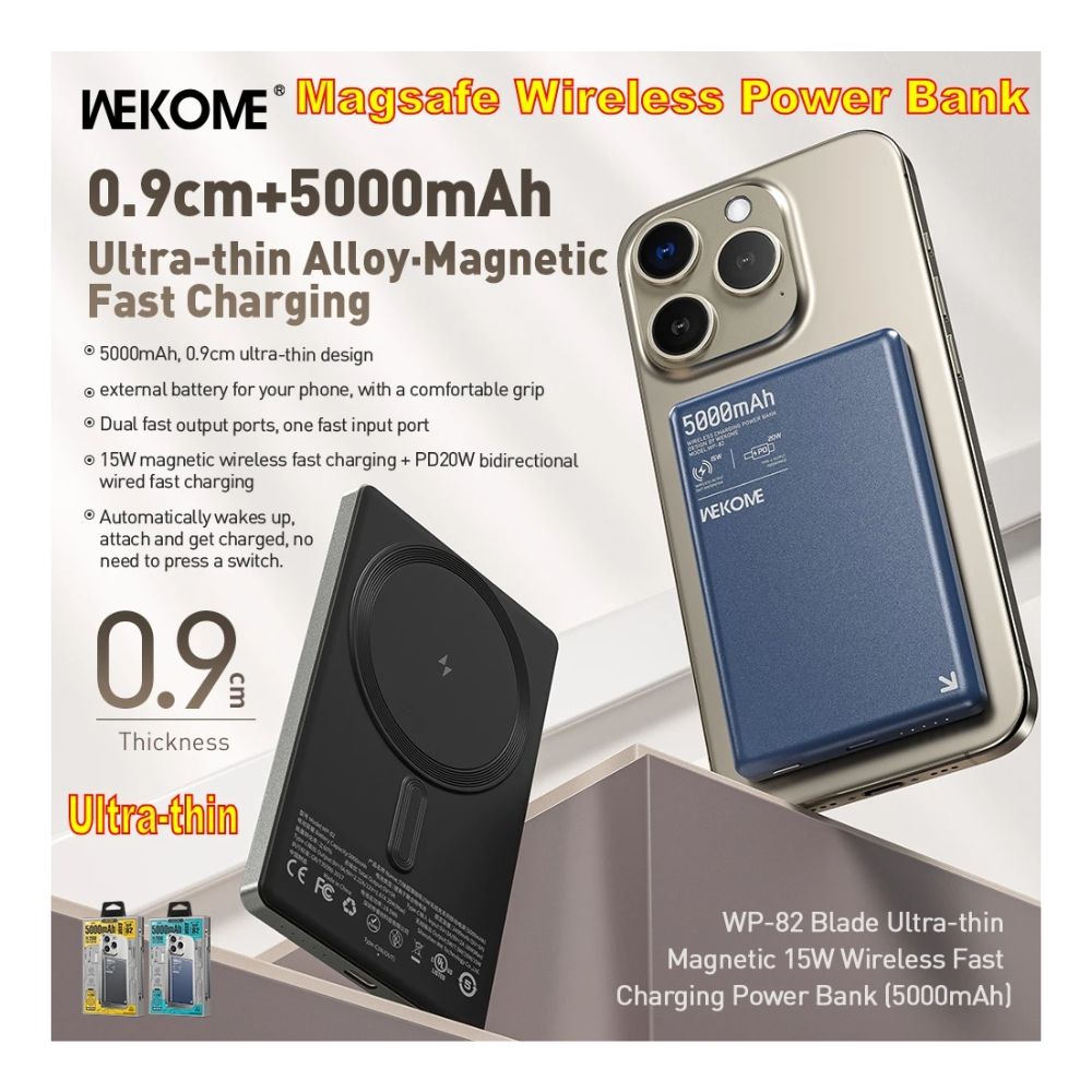 Λεπτό Power Bank Ασύρματης Γρήγορης Φόρτισης 15W 5000mAh με Type-C Θύρες Wekome Λεπτό Power Bank Ασύρματης Γρήγορης Φόρτισης 15W 5000mAh με Type-C Θύρες Wekome