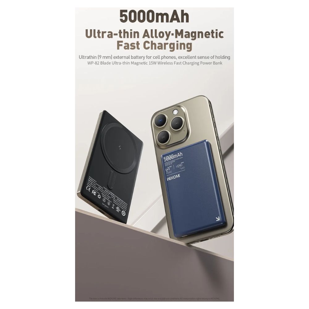 Λεπτό Power Bank Ασύρματης Γρήγορης Φόρτισης 15W 5000mAh με Type-C Θύρες Wekome Λεπτό Power Bank Ασύρματης Γρήγορης Φόρτισης 15W 5000mAh με Type-C Θύρες Wekome