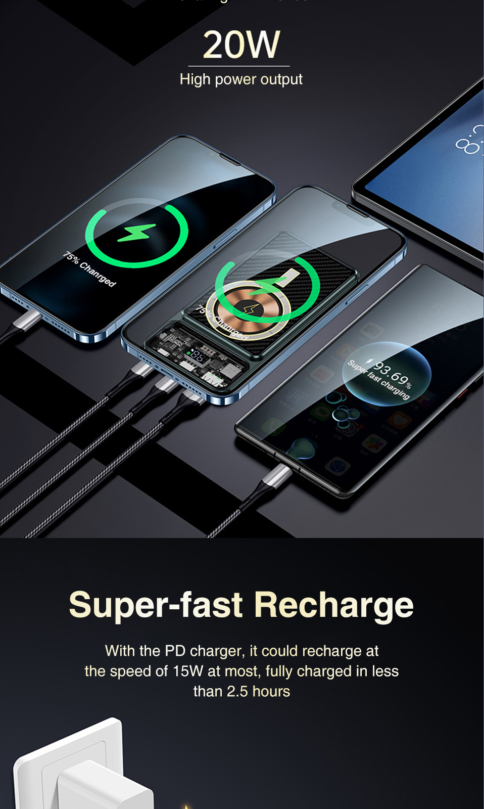 Μαγνητικό Ασύρματο Διάφανο Εργονομικό Powerbank Fast Charging Μπαταρίας 10000mAh με 2 Θύρες USB και 1 Θύρα Type C 22.5 W Μαγνητικό Ασύρματο Διάφανο Εργονομικό Powerbank Fast Charging Μπαταρίας 10000mAh με 2 Θύρες USB και 1 Θύρα Type C 22.5 W