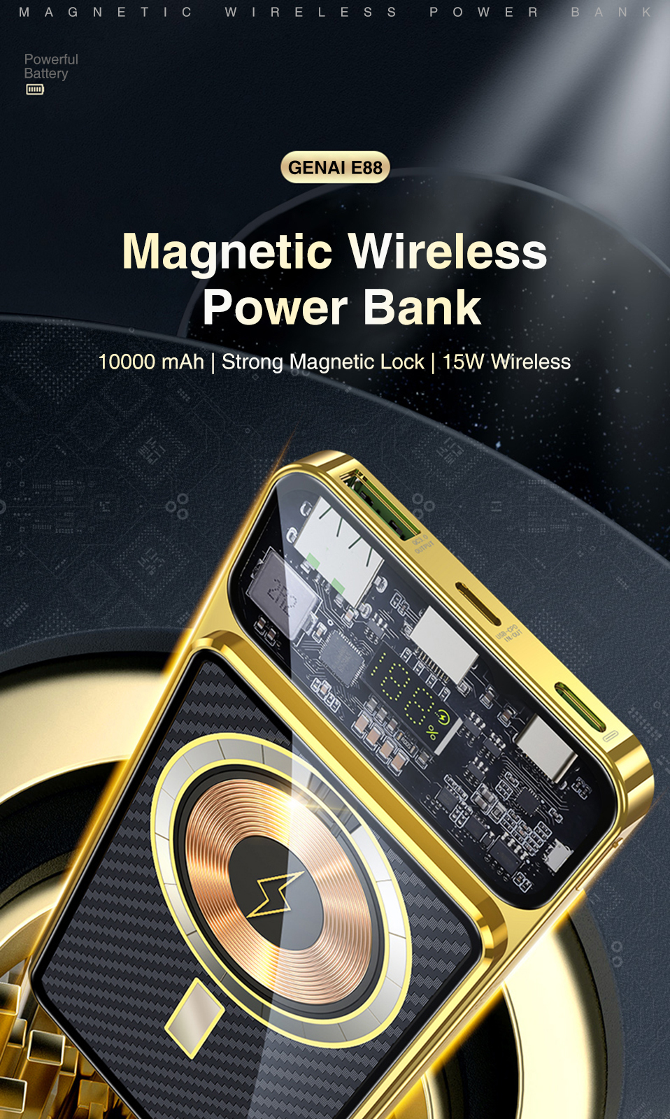 Μαγνητικό Ασύρματο Διάφανο Εργονομικό Powerbank Fast Charging Μπαταρίας 10000mAh με 2 Θύρες USB και 1 Θύρα Type C 22.5 W Μαγνητικό Ασύρματο Διάφανο Εργονομικό Powerbank Fast Charging Μπαταρίας 10000mAh με 2 Θύρες USB και 1 Θύρα Type C 22.5 W