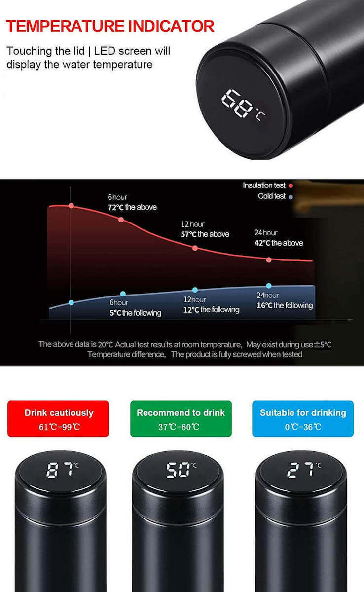 Μαύρη Κούπα-Θερμος με LCD Touch Δείκτη Ένδειξης Θερμοκρασίας 0.5lt Μαύρη Κούπα-Θερμος με LCD Touch Δείκτη Ένδειξης Θερμοκρασίας 0.5lt