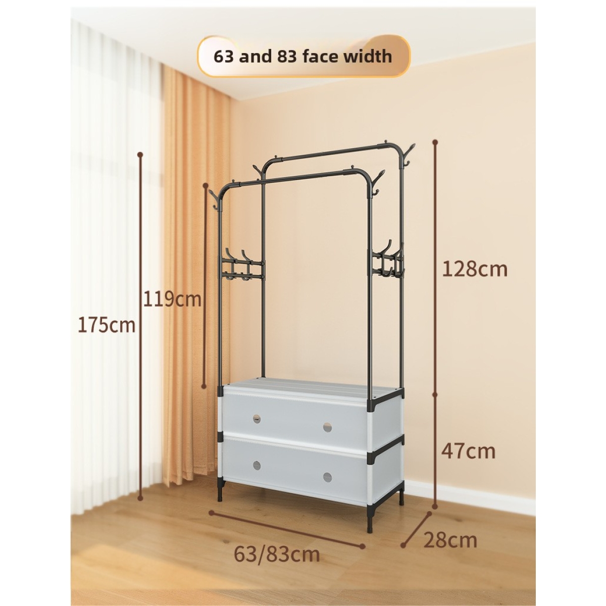 Μεταλλική Κρεμάστρα Δαπέδου με Διπλή Ράγα & Ράφια Αποθήκευσης 83x28x175cm Μαύρη Μεταλλική Κρεμάστρα Δαπέδου με Διπλή Ράγα & Ράφια Αποθήκευσης 83x28x175cm Μαύρη