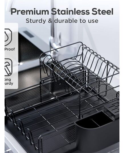 Μεταλλική Πιατοθήκη - Στεγνωτήριο Πιάτων Δύο Επιπέδων με Αποσπώμενο Δοχείο Αποστράγγισης Μαχαιροπίρουνων & Θήκη για Ποτήρια Μαύρο Μεταλλική Πιατοθήκη - Στεγνωτήριο Πιάτων Δύο Επιπέδων με Αποσπώμενο Δοχείο Αποστράγγισης Μαχαιροπίρουνων & Θήκη για Ποτήρια Μαύρο