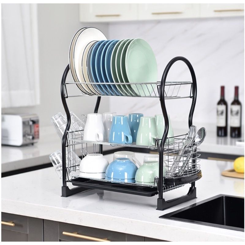 Μεταλλική Τριώροφη Πιατοθήκη Στραγγίσματος με Πλαστικό Δίσκο 46x22x49cm - Μαύρο Μεταλλική Τριώροφη Πιατοθήκη Στραγγίσματος με Πλαστικό Δίσκο 46x22x49cm - Μαύρο