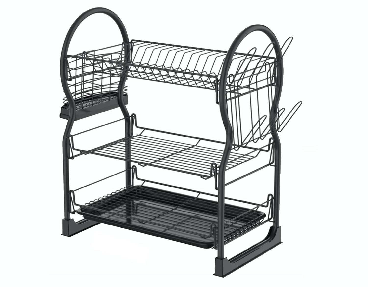 Μεταλλική Τριώροφη Πιατοθήκη Στραγγίσματος με Πλαστικό Δίσκο 46x22x49cm - Μαύρο Μεταλλική Τριώροφη Πιατοθήκη Στραγγίσματος με Πλαστικό Δίσκο 46x22x49cm - Μαύρο