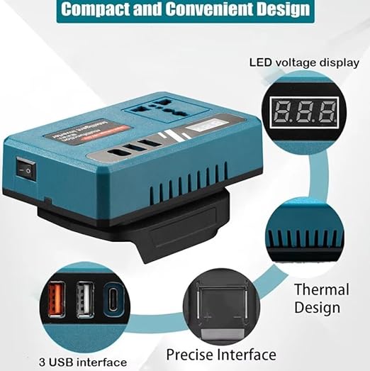 Μετατροπέας Ισχύος 120W DC 18–21V σε AC 220V για Μπαταρίες Λιθίου με USB Μετατροπέας Ισχύος 120W DC 18–21V σε AC 220V για Μπαταρίες Λιθίου με USB