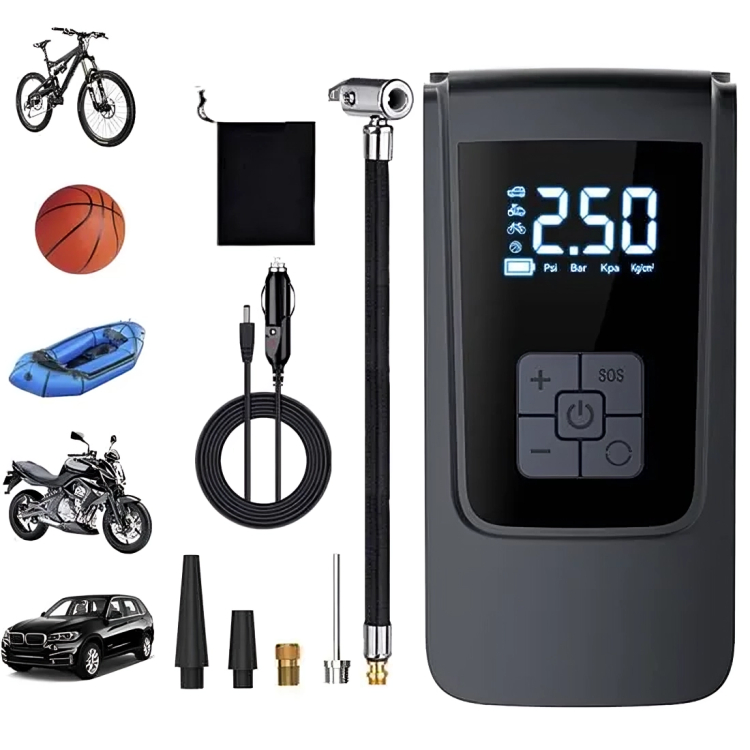 Μίνι Επαναφορτιζόμενο Κομπρεσέρ Αέρος 60W - Powerbank 4000 mAh και Φακός με Οθόνη Ψηφιακών Ενδείξεων Moxom Μίνι Επαναφορτιζόμενο Κομπρεσέρ Αέρος 60W - Powerbank 4000 mAh και Φακός με Οθόνη Ψηφιακών Ενδείξεων Moxom