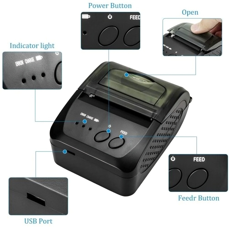 Mini Επαναφορτιζόμενος Bluetooth Θερμικός Εκτυπωτής Αποδείξεων 58mm - USB Android & iOS για Σύστημα POS Mini Επαναφορτιζόμενος Bluetooth Θερμικός Εκτυπωτής Αποδείξεων 58mm - USB Android & iOS για Σύστημα POS