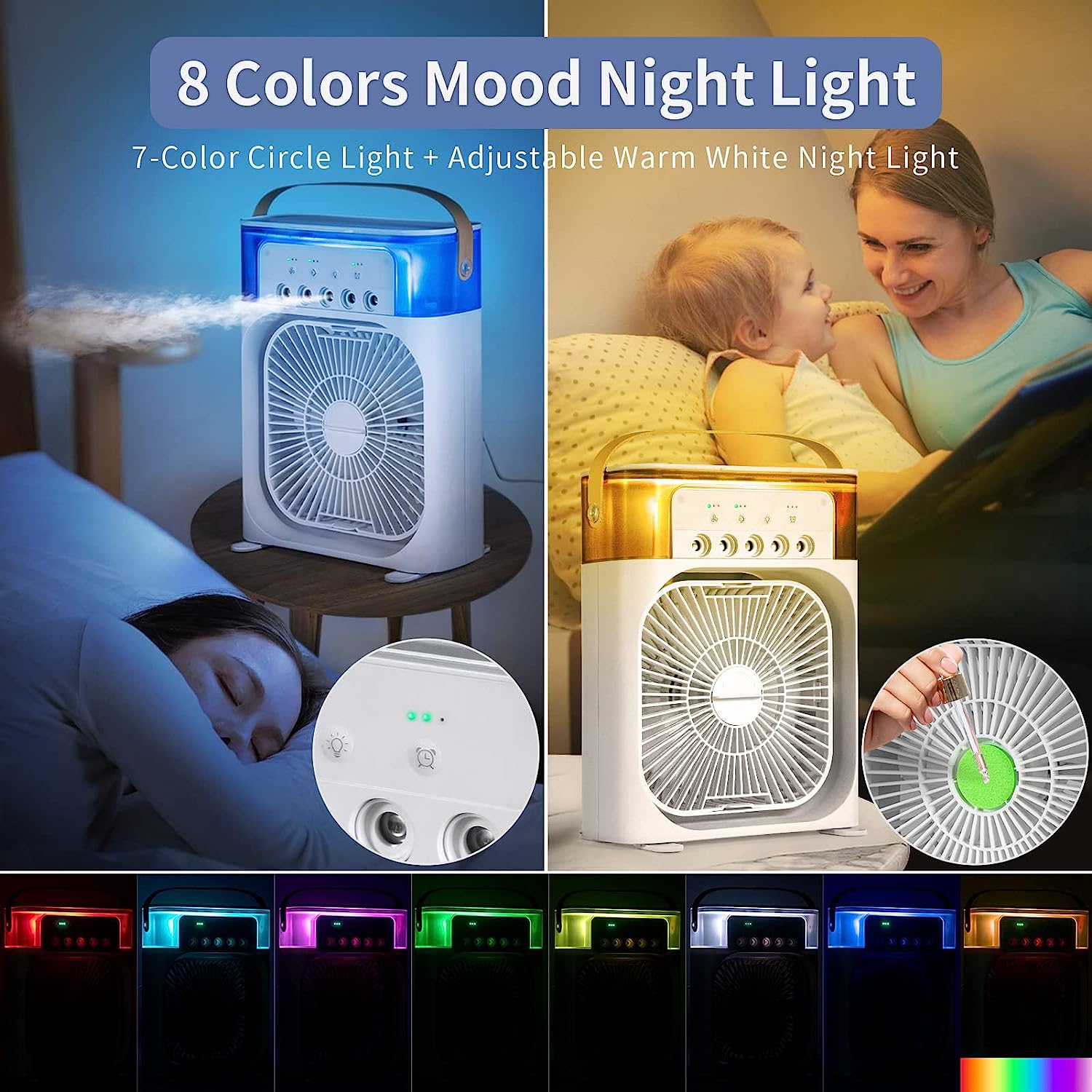 Mini Φορητό Κλιματιστικό - Ανεμιστήρας Ψύξης 10W με Spray Νερού, LED Φωτισμό, 3 Ταχύτητες Αέρα & 5 Οπές Ομίχλης Mini Φορητό Κλιματιστικό - Ανεμιστήρας Ψύξης 10W με Spray Νερού, LED Φωτισμό, 3 Ταχύτητες Αέρα & 5 Οπές Ομίχλης