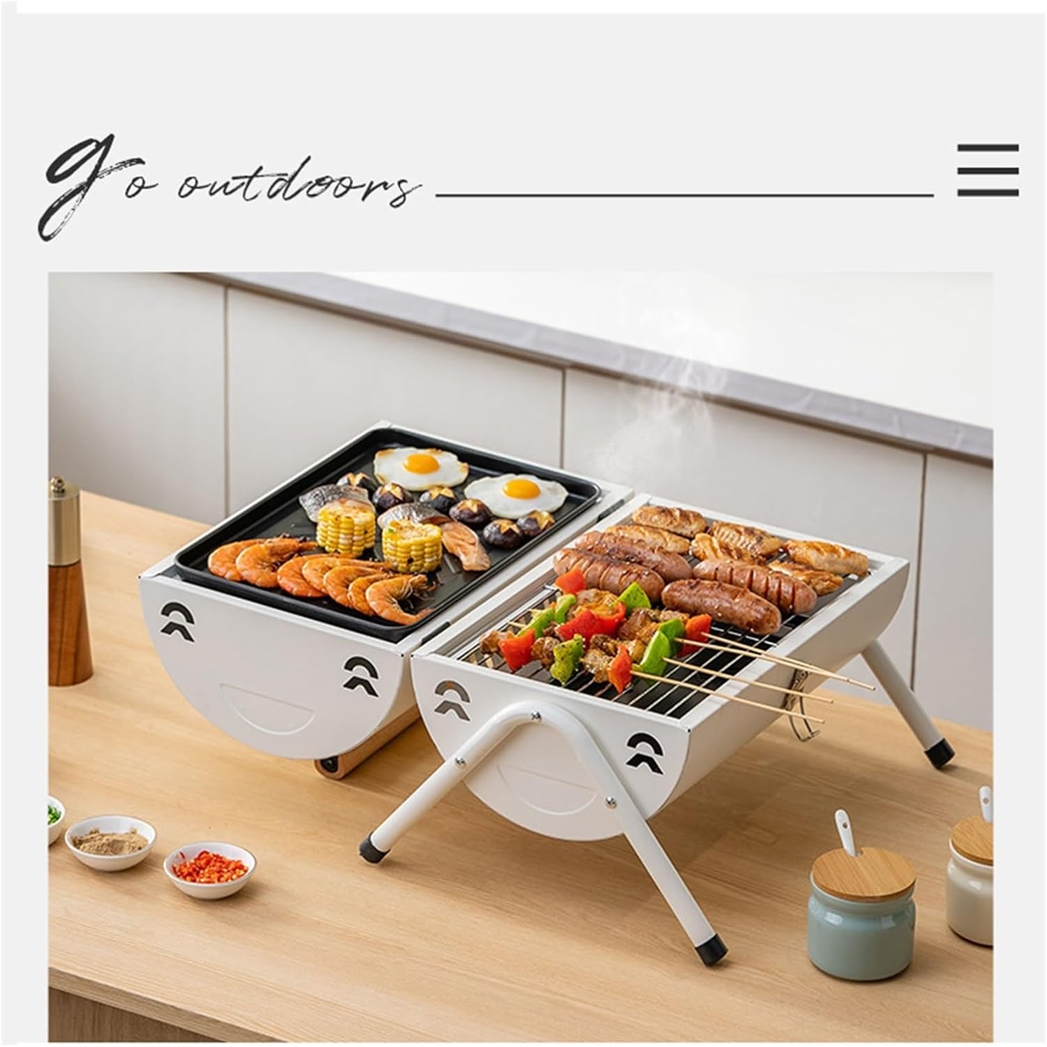 Φορητή Ψησταριά Με Κάρβουνα Με Καπάκι Λευκή 38x25cm Φορητή Ψησταριά Με Κάρβουνα Με Καπάκι Λευκή 38x25cm