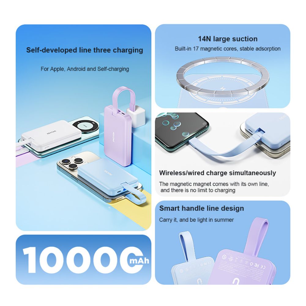 Power Bank Ασύρματης Φόρτισης PD20W και Ενσύρματης Φόρτισης 10000mAh σε Μοβ Χρώμα Wekome Power Bank Ασύρματης Φόρτισης PD20W και Ενσύρματης Φόρτισης 10000mAh σε Μοβ Χρώμα Wekome