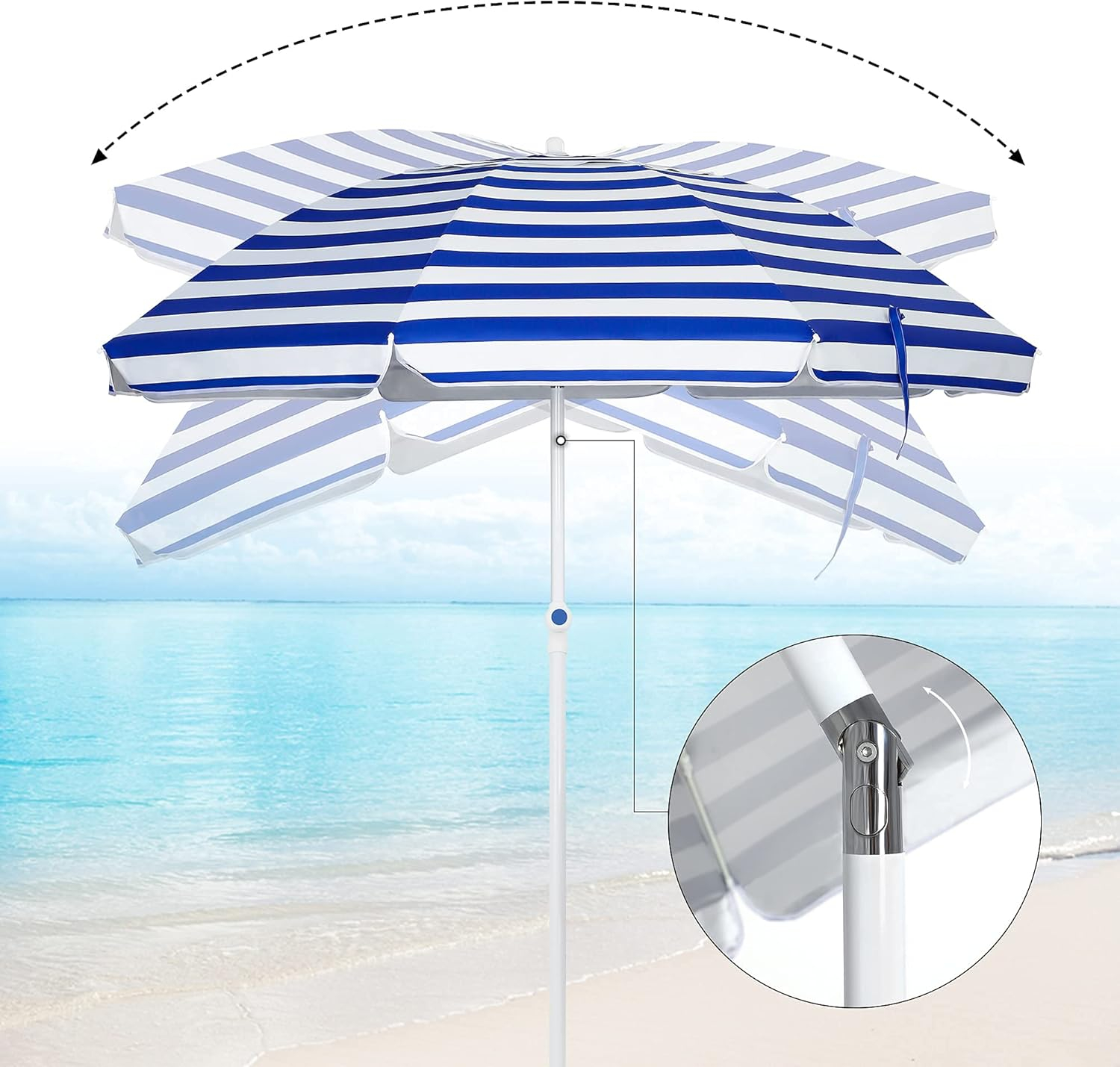 Ομπρέλα Θαλάσσης Ριγέ 220cm με Κλίση & 8 Ακτίνες Ομπρέλα Θαλάσσης Ριγέ 220cm με Κλίση & 8 Ακτίνες