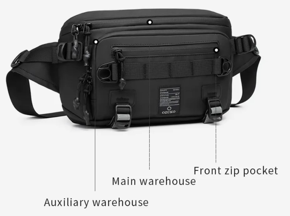 Ozuko Ανδρικό Τσαντάκι Μέσης - Crossbody Αδιάβροχο - 3.8L - Μαύρο Ozuko Ανδρικό Τσαντάκι Μέσης - Crossbody Αδιάβροχο - 3.8L - Μαύρο