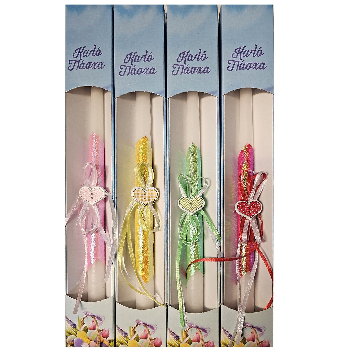 Πασχαλινή Λαμπάδα με Κορδόνια Καρδιά σε Κουτί 38cm Πασχαλινή Λαμπάδα με Κορδόνια Καρδιά σε Κουτί 38cm