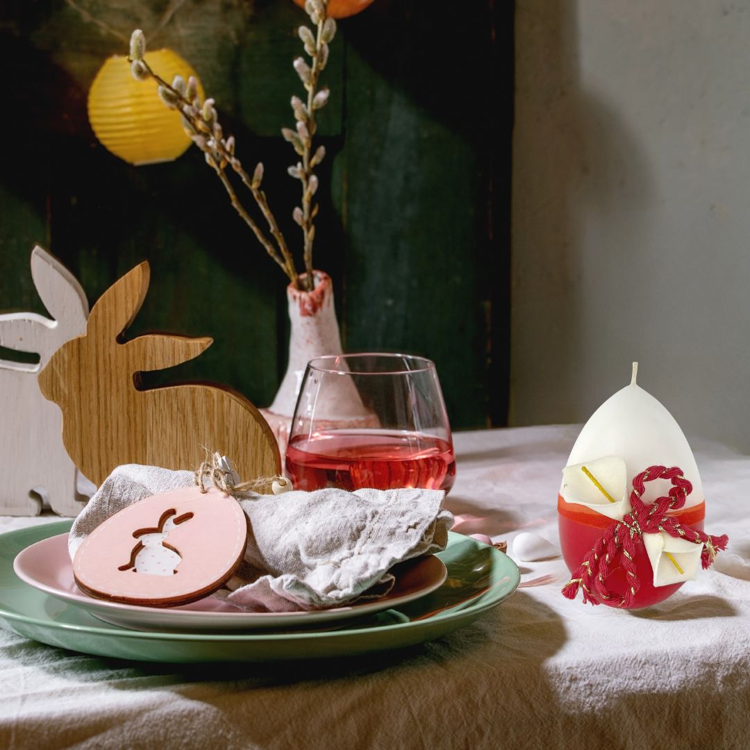 Πασχαλινό Διακοσμητικό Κερί Αυγό Δίχρωμο με Κρίνους και Κορδέλα 9cm Πασχαλινό Διακοσμητικό Κερί Αυγό Δίχρωμο με Κρίνους και Κορδέλα 9cm