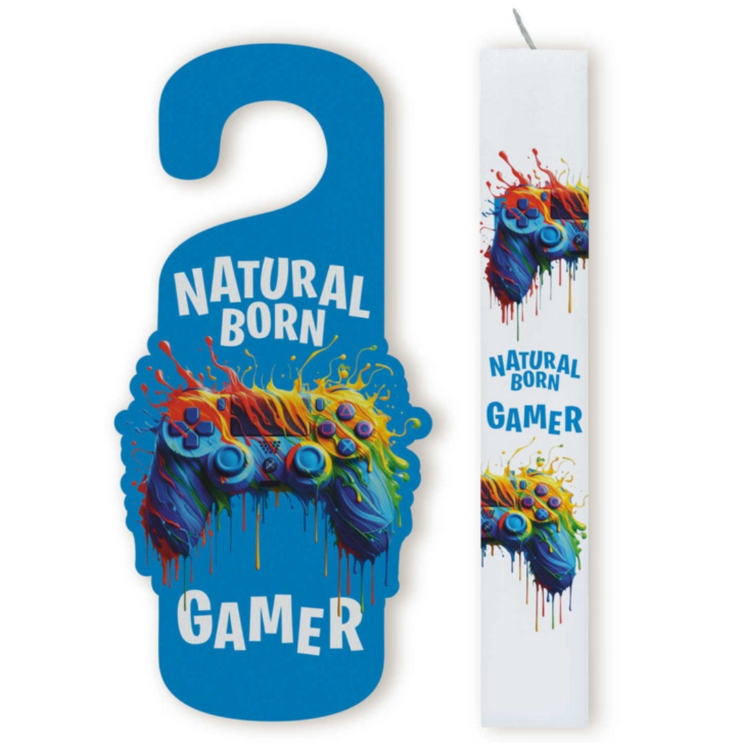 Πασχαλινό Σετ Λαμπάδας με Εκτύπωση Υψηλής Ποιότητας & Ξύλινο Καδράκι Πόρτας “Natural Born Gamer” Πασχαλινό Σετ Λαμπάδας με Εκτύπωση Υψηλής Ποιότητας & Ξύλινο Καδράκι Πόρτας “Natural Born Gamer”