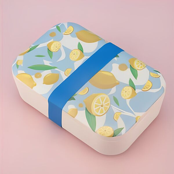 Πλαστικό Δοχείο Φαγητού με Λάστιχο και Σχέδιο Λεμονιών σε Γαλάζιο-Εκρού Χρώμα 18.9x12.8x5.3εκ Πλαστικό Δοχείο Φαγητού με Λάστιχο και Σχέδιο Λεμονιών σε Γαλάζιο-Εκρού Χρώμα 18.9x12.8x5.3εκ
