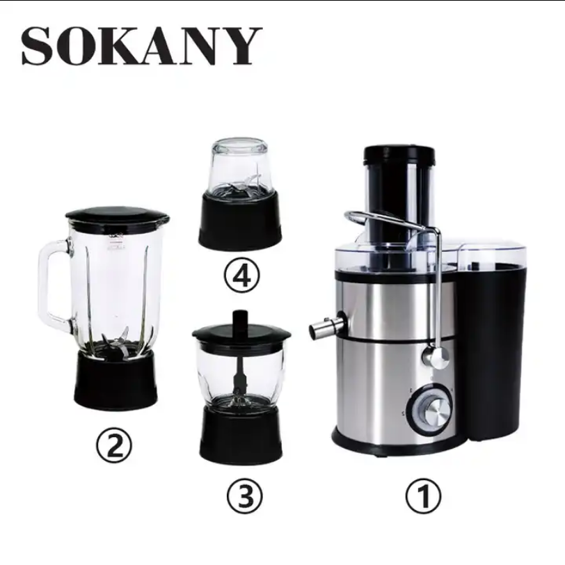 Πολυμήχανη Sokany 4 σε 1 – Αποχυμωτής, Μπλέντερ, Κρεατομηχανή, Μύλος Καφέ Χωρητικότητας 3 Λίτρα με 2 Ταχύτητες 1000W Inox Ασημί Πολυμήχανη Sokany 4 σε 1 – Αποχυμωτής, Μπλέντερ, Κρεατομηχανή, Μύλος Καφέ Χωρητικότητας 3 Λίτρα με 2 Ταχύτητες 1000W Inox Ασημί