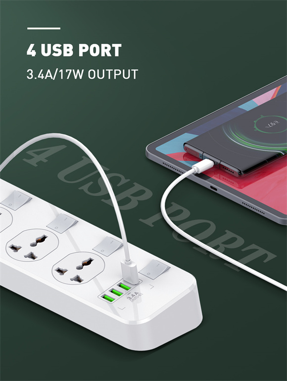 Πολύπριζο Ασφαλείας 4 Universal Θέσεων με 4 USB & Διακόπτες 2m - LDNIO Πολύπριζο Ασφαλείας 4 Universal Θέσεων με 4 USB & Διακόπτες 2m - LDNIO