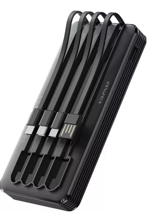 Power Bank - Φορητή Μπαταρία Φορτιστής 10000mAh με 4 Καλώδια Lightning, Type-C, Micro USB, USB - LED Ένδειξη Μπαταρίας - Awei P133K Μαύρο Power Bank - Φορητή Μπαταρία Φορτιστής 10000mAh με 4 Καλώδια Lightning, Type-C, Micro USB, USB - LED Ένδειξη Μπαταρίας - Awei P133K Μαύρο