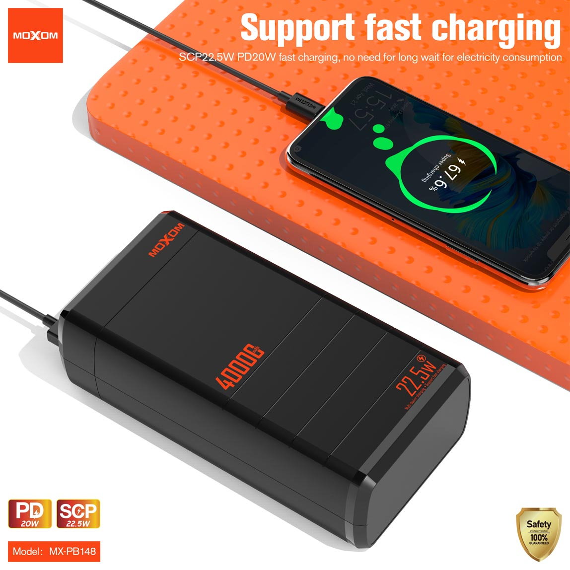 Powerbank 40000mAh 22,5W με Θύρα USB-A και 2 Θύρες USB-C - Moxom Powerbank 40000mAh 22,5W με Θύρα USB-A και 2 Θύρες USB-C - Moxom