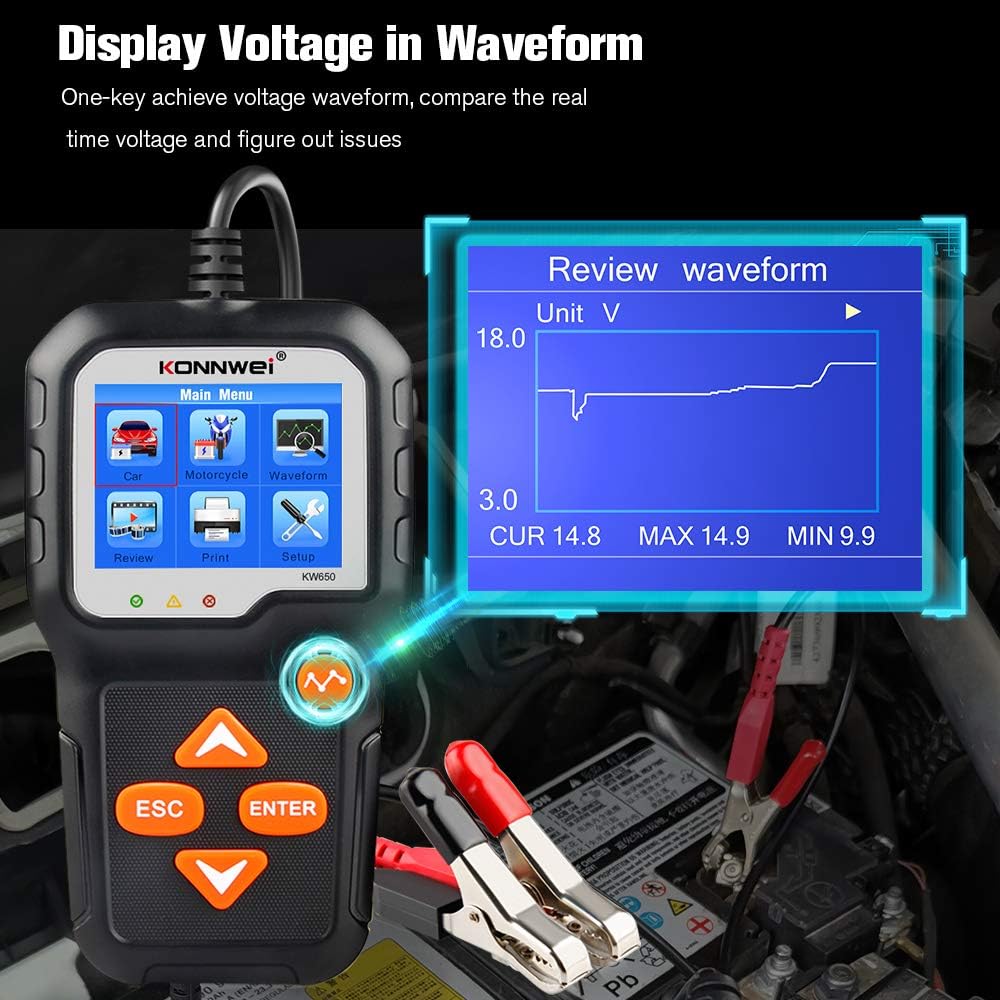 Ψηφιακό Battery Tester 6V/12V με Κροκοδειλάκια – Για Αυτοκίνητα, Μηχανές & Μπαταρίες AGM/GEL - Konnwei Ψηφιακό Battery Tester 6V/12V με Κροκοδειλάκια – Για Αυτοκίνητα, Μηχανές & Μπαταρίες AGM/GEL - Konnwei