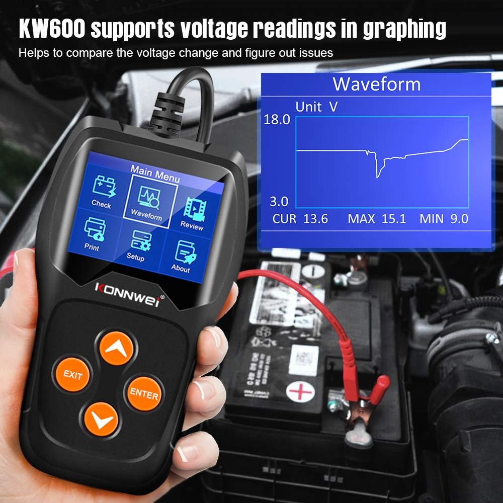 Ψηφιακό Battery Tester – Επαγγελματικός Αναλυτής 12V Μπαταριών Οχημάτων με Κροκοδειλάκια - KONNWEI Ψηφιακό Battery Tester – Επαγγελματικός Αναλυτής 12V Μπαταριών Οχημάτων με Κροκοδειλάκια - KONNWEI