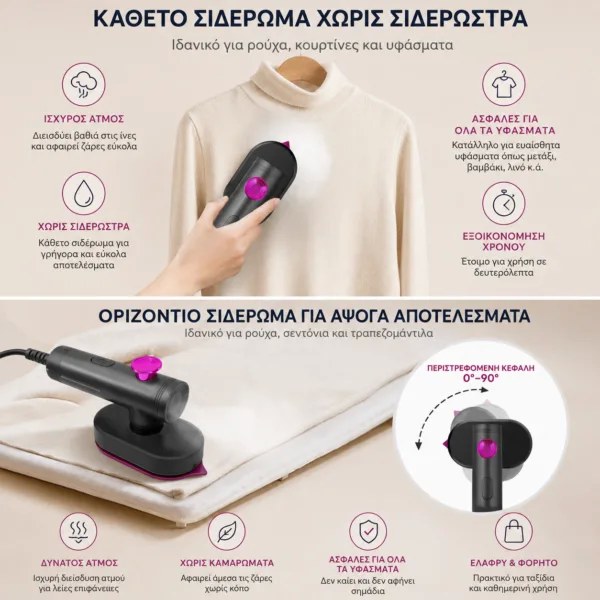 Πτυσσόμενο Μίνι Ατμοσίδερο Ταξιδίου με Περιστρεφόμενη Λαβή Πτυσσόμενο Μίνι Ατμοσίδερο Ταξιδίου με Περιστρεφόμενη Λαβή