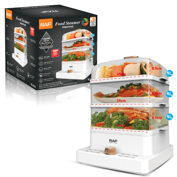 RAF Ατμομάγειρας 1200W 12lt με 3 Επίπεδα Μαγειρέματος με Διακόπτη Αυτόματης Απενεργοποίησης και Αντιολισθητική Βάση Λευκό RAF Ατμομάγειρας 1200W 12lt με 3 Επίπεδα Μαγειρέματος με Διακόπτη Αυτόματης Απενεργοποίησης και Αντιολισθητική Βάση Λευκό