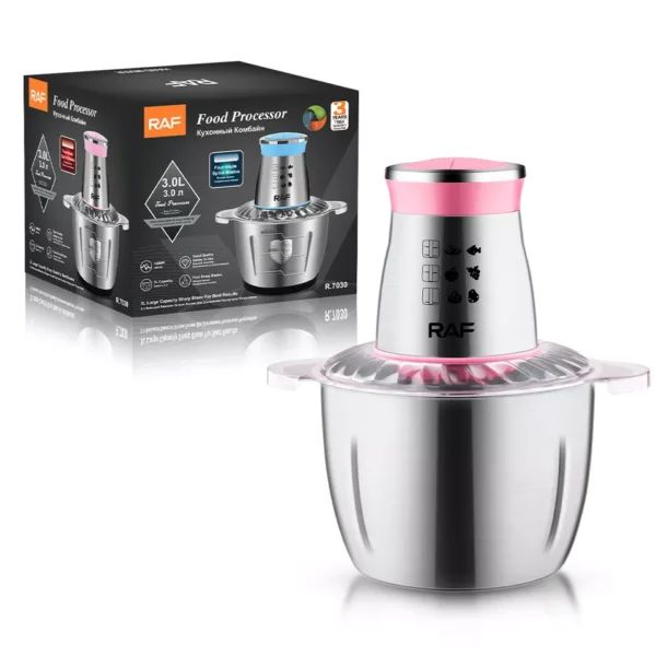 Raf Ηλεκτρικός Πολυκόφτης - Multi 1000W με Inox Κάδο 3L και 3 Ταχύτητες - Ασημί- Ροζ Raf Ηλεκτρικός Πολυκόφτης - Multi 1000W με Inox Κάδο 3L και 3 Ταχύτητες - Ασημί- Ροζ