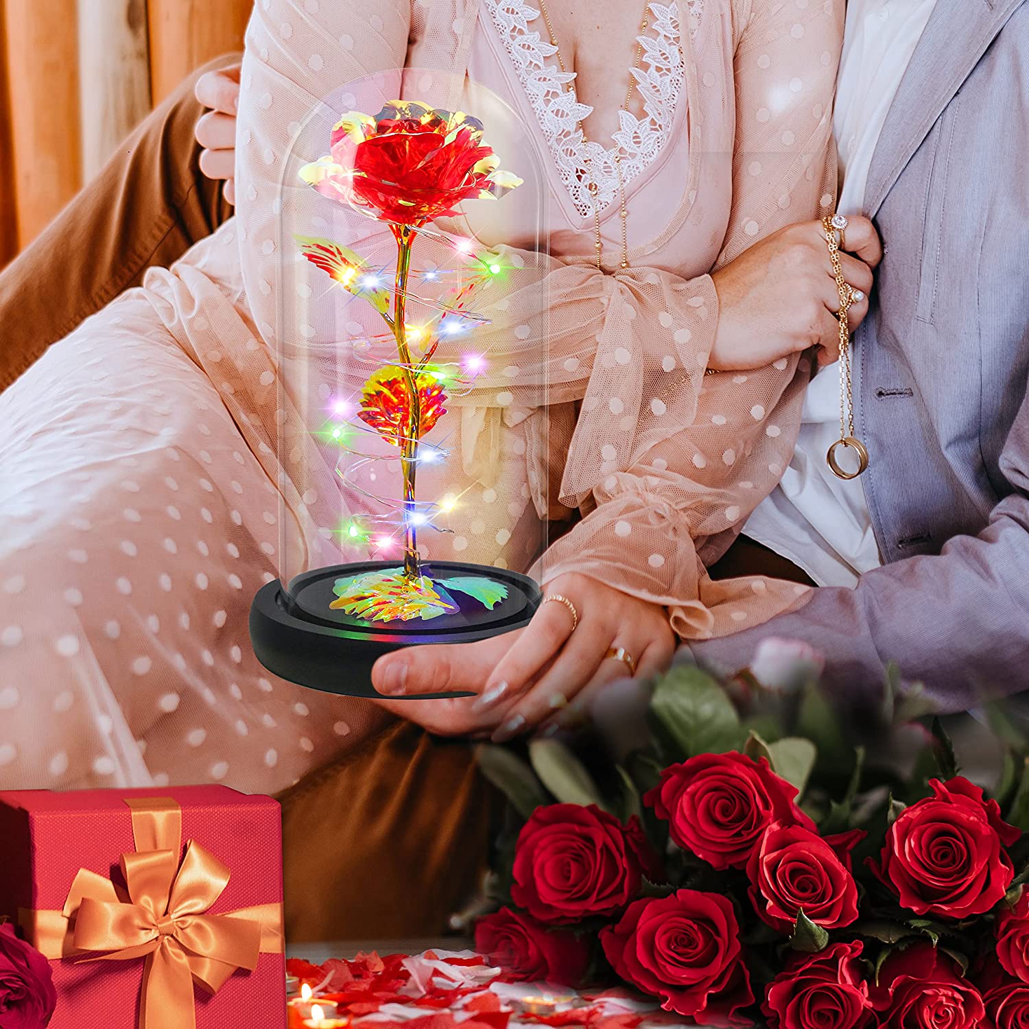 Rose Of Love Φωτιζόμενο Κρυσταλιζέ Τριαντάφυλλο σε Γυάλα με Πολύχρωμα LED Rose Of Love Φωτιζόμενο Κρυσταλιζέ Τριαντάφυλλο σε Γυάλα με Πολύχρωμα LED