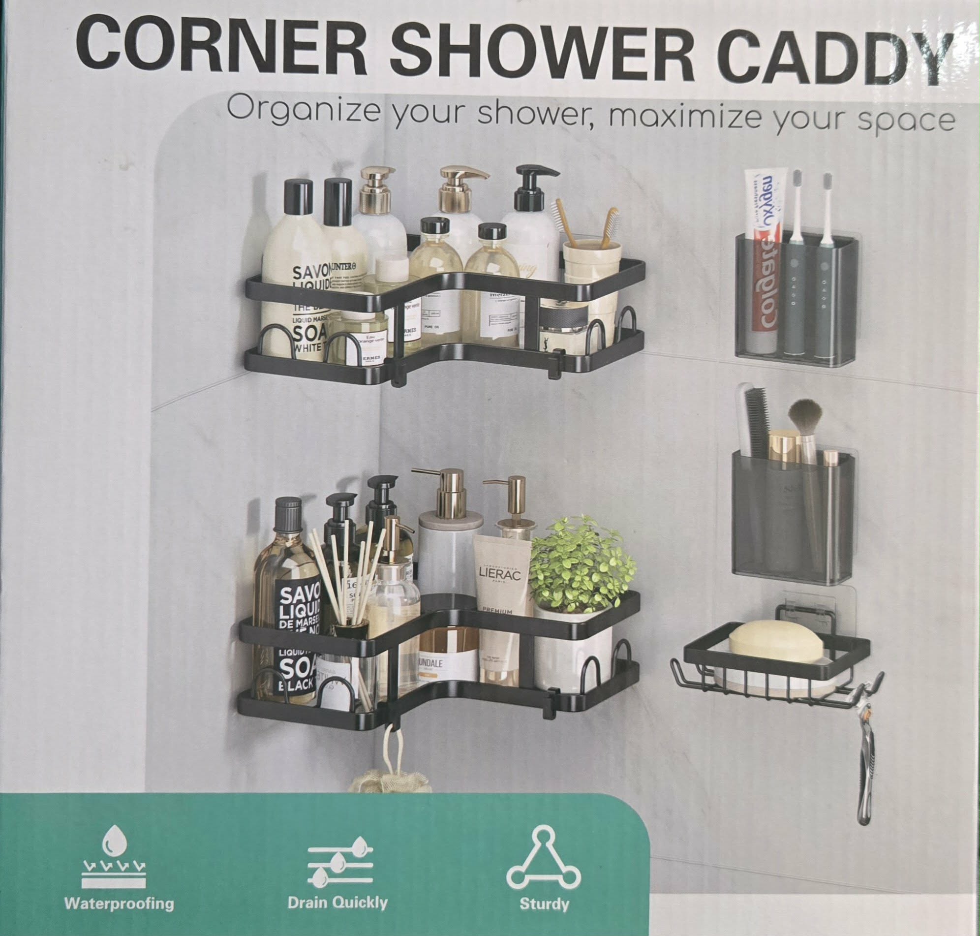 Σετ 2 Επιτοίχια Γωνιακά Αυτοκόλλητα Μεταλλικά Ράφια Μπάνιου-Κουζίνας & 3 Ραφάκια με Αυτοκόλλητο Μαύρο Σετ 2 Επιτοίχια Γωνιακά Αυτοκόλλητα Μεταλλικά Ράφια Μπάνιου-Κουζίνας & 3 Ραφάκια με Αυτοκόλλητο Μαύρο