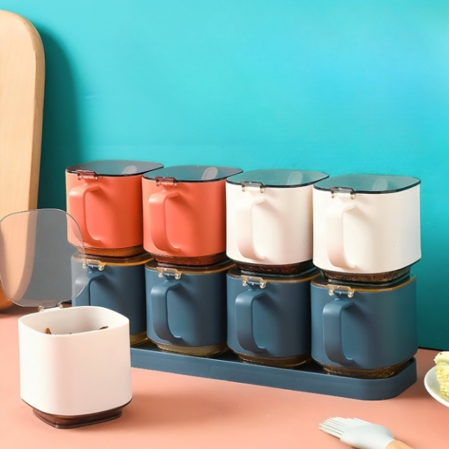 Σετ 2 Βάζα Αποθήκευσης Μπαχαρικών & Καρυκευμάτων με Καπάκι και Βάση Σετ 2 Βάζα Αποθήκευσης Μπαχαρικών & Καρυκευμάτων με Καπάκι και Βάση