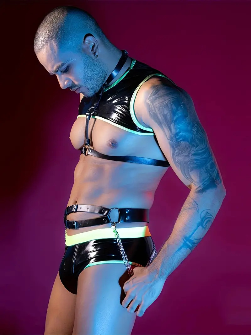 Σετ Ανδρικά Αισθησιακά Εσώρουχα -Φωσφοριζέ Λάτεξ με Λεπτομέρειες Δερματίνης Σετ Ανδρικά Αισθησιακά Εσώρουχα -Φωσφοριζέ Λάτεξ με Λεπτομέρειες Δερματίνης