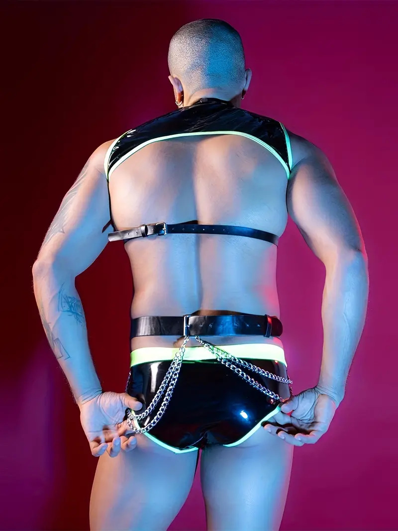 Σετ Ανδρικά Αισθησιακά Εσώρουχα -Φωσφοριζέ Λάτεξ με Λεπτομέρειες Δερματίνης Σετ Ανδρικά Αισθησιακά Εσώρουχα -Φωσφοριζέ Λάτεξ με Λεπτομέρειες Δερματίνης