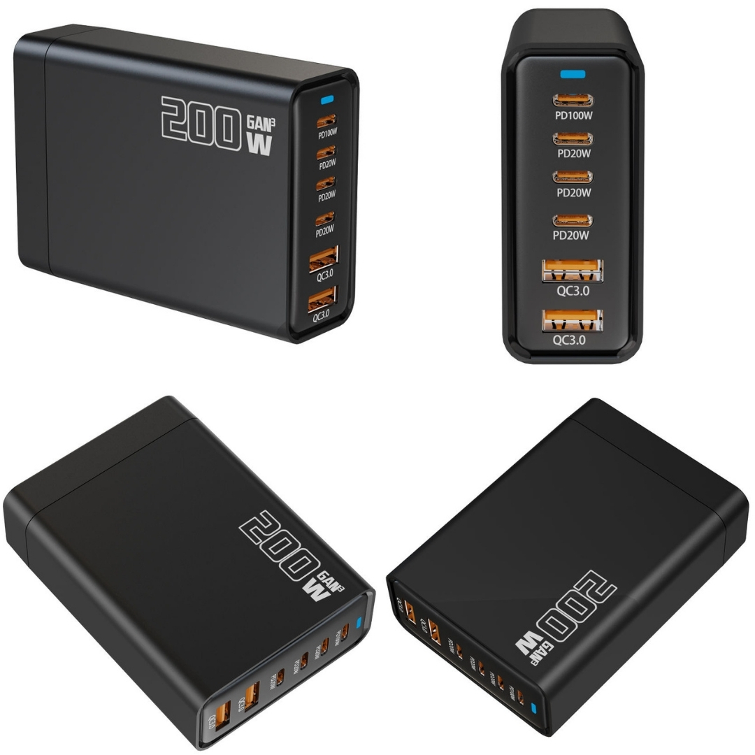 Σταθμός Γρήγορης Φόρτισης 200W, Φορτιστής USB Type-C Fast Charger 6 θυρών για Πολλαπλές Συσκευές - Andowl Σταθμός Γρήγορης Φόρτισης 200W, Φορτιστής USB Type-C Fast Charger 6 θυρών για Πολλαπλές Συσκευές - Andowl