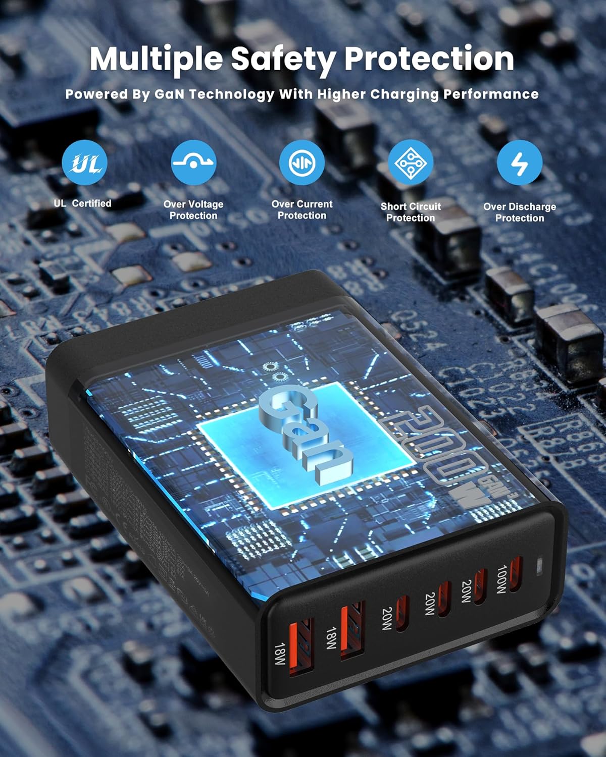 Σταθμός Γρήγορης Φόρτισης 200W, Φορτιστής USB Type-C Fast Charger 6 θυρών για Πολλαπλές Συσκευές - Andowl Σταθμός Γρήγορης Φόρτισης 200W, Φορτιστής USB Type-C Fast Charger 6 θυρών για Πολλαπλές Συσκευές - Andowl