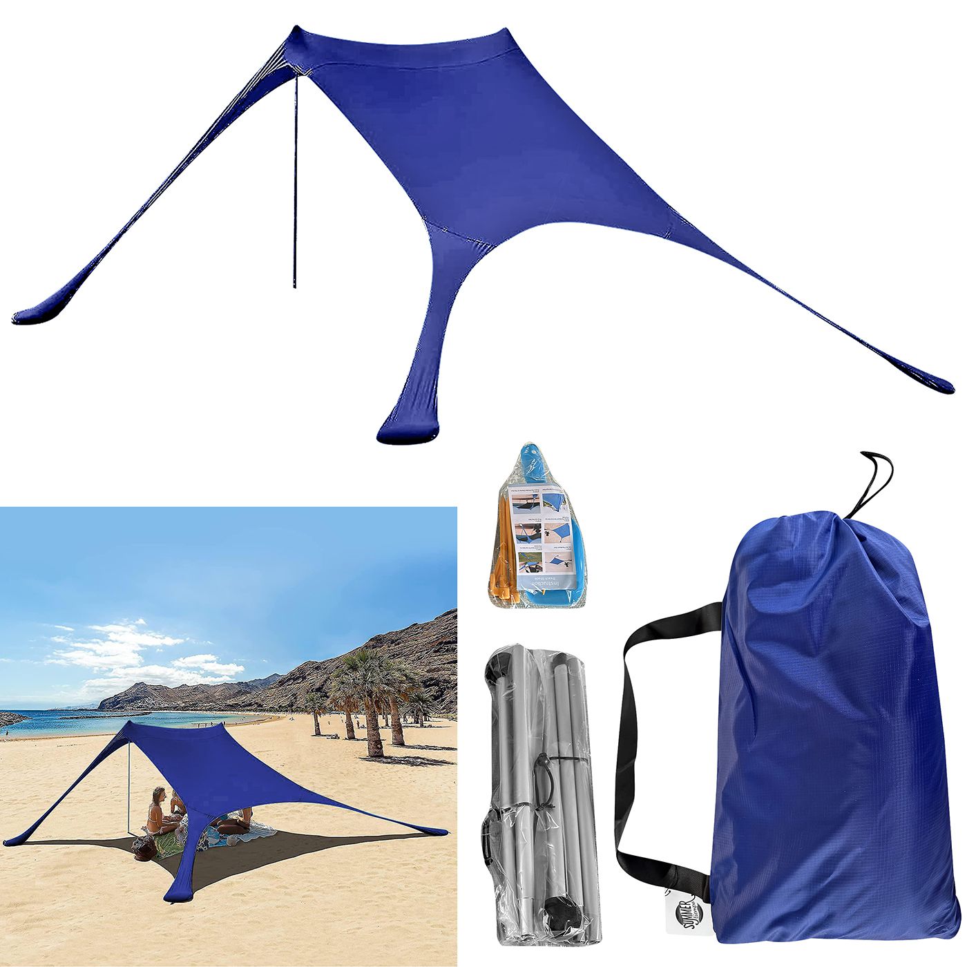 Τέντα-Σκίαστρο Παραλίας με 2 Ορθοστάτες Αλουμινίου Ελαστικό 210x210cm Τέντα-Σκίαστρο Παραλίας με 2 Ορθοστάτες Αλουμινίου Ελαστικό 210x210cm